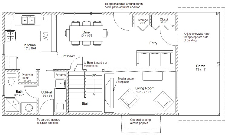 20 x34 2-story Main Floor plan