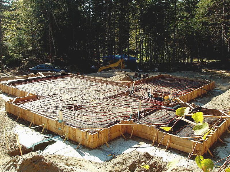 Heated slab preped for concrete slab floor with in-floor heat coil