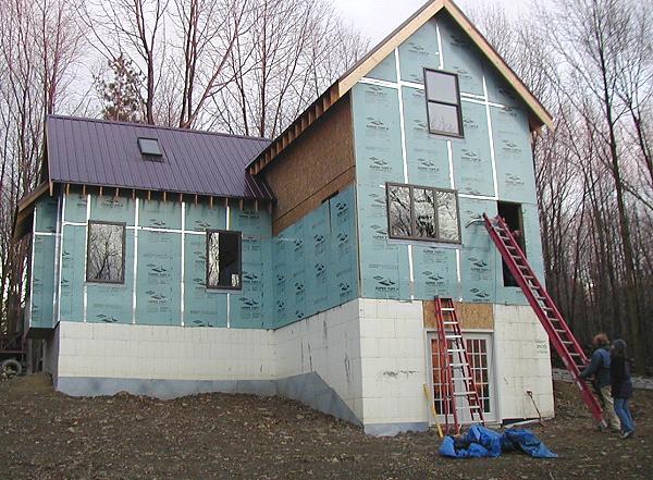 exterior insulation in place