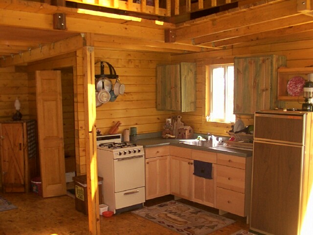 Owner-built 14x24 cabin kitchen