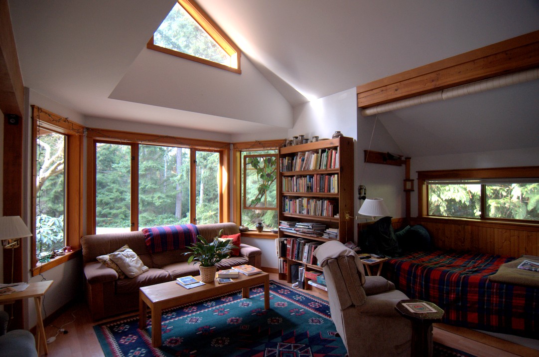 cathedral ceiling in living room - bottom of saltbox roof