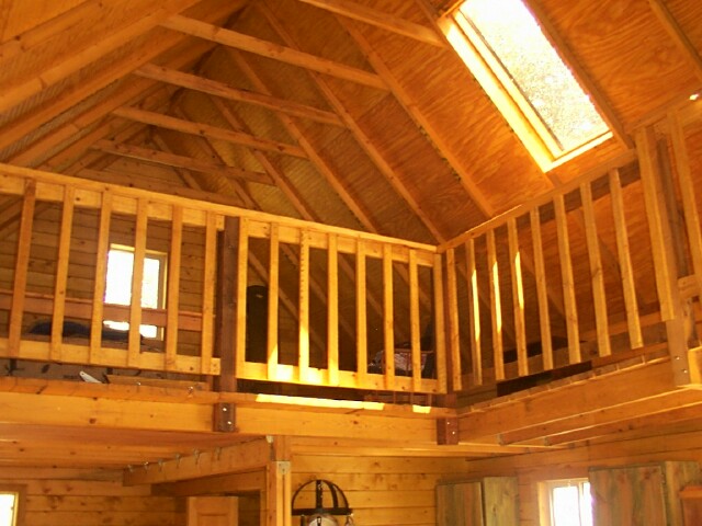 Owner-built 14x24 cabin catwalk above